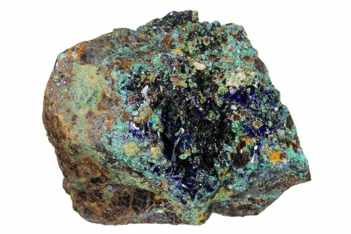 Sparkling Azurite Crystal Cluster with Malachite - Mexico #161310